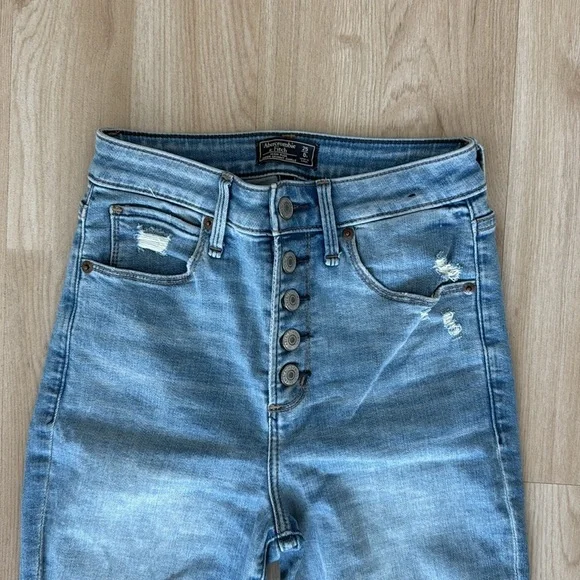 Abercrombie & Fitch High Rise Distressed Blue Jeans - Picture 2 of 4